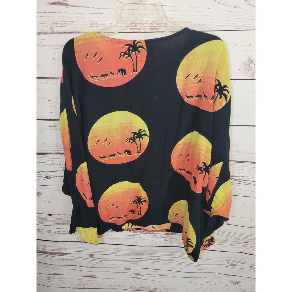 Ashro Black Sunset Safari Print Oversized Long Sleeve Casual Top Womens SZ Small - Picture 2 of 9